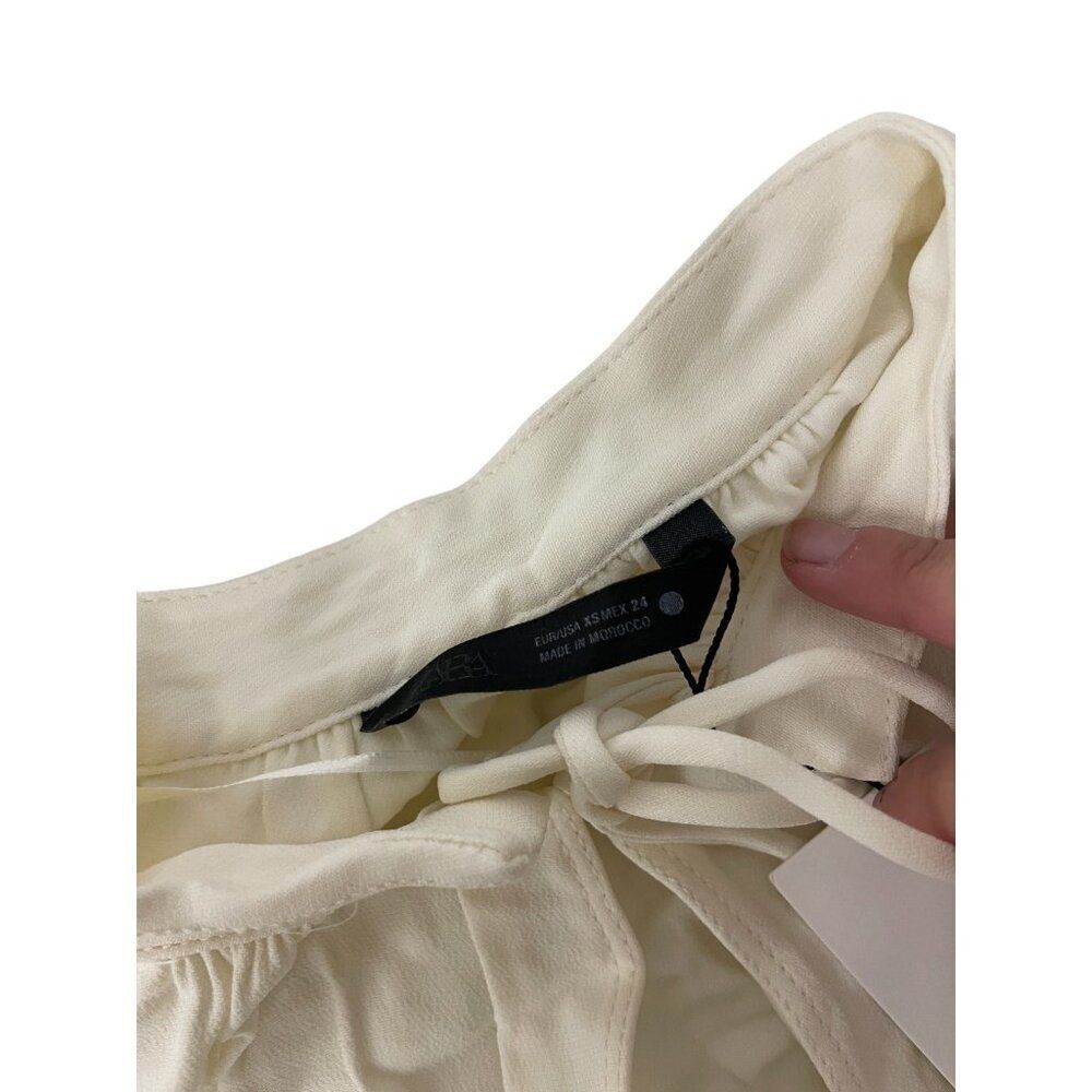 Zara Womens Long Kaftan Dress XS Oyster White V-Neck Drawstring 3276/235 NWT - Picture 7 of 15